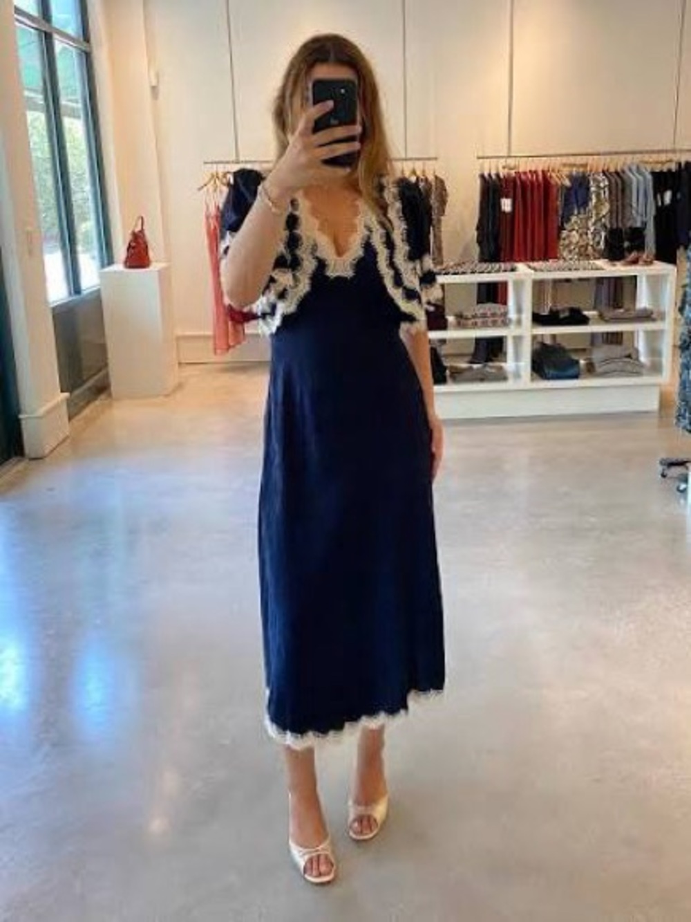 Sea NY Shay Dress 6 Navy Blue with cream Lace vintage feel - Picture 2 of 3